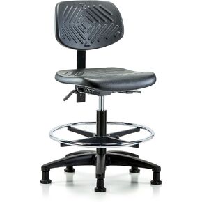 LabTech Seating LT43819 Medium Bench Chair, Polyurethane, Nylon Base - Chrome Foot Ring, Glides in Kuwait