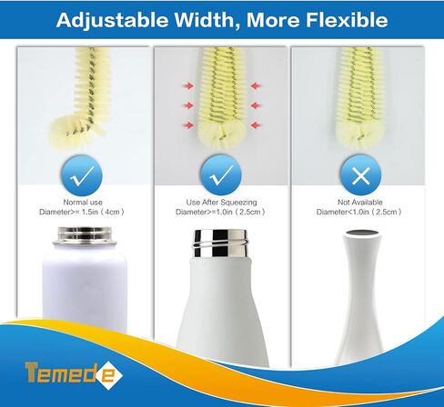 فرشاة زجاجة تيميدي بمقبض فولاذي طويل 16.5 بوصة منظف أكواب الماء، فرشاة تنظيف مرنة لتنظيف المطبخ المنزلي وغسل زجاجات الأطفال والزجاجات الرياضية والأواني الزجاجية والأكواب وجرة الطعام والأكواب أو أدوات النبيذ in Kuwait