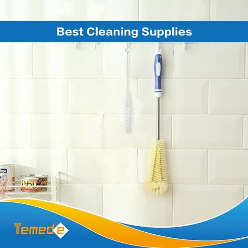 فرشاة زجاجة تيميدي بمقبض فولاذي طويل 16.5 بوصة منظف أكواب الماء، فرشاة تنظيف مرنة لتنظيف المطبخ المنزلي وغسل زجاجات الأطفال والزجاجات الرياضية والأواني الزجاجية والأكواب وجرة الطعام والأكواب أو أدوات النبيذ in Kuwait