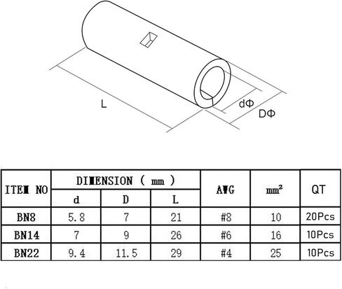 طقم موصلات مؤخرة غير معزولة من Teasic 40 قطعة AWG 4 6 8 قياس موصلات مؤخرة غير معزولة محطات تجعيد الأسلاك الكهربائية in Kuwait