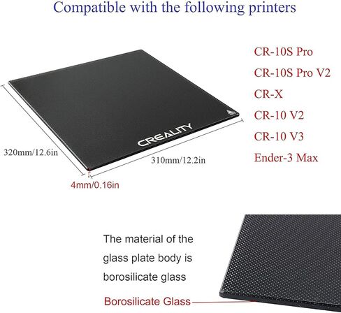 سرير زجاجي أصلي CR-10S Pro لبناء السطح 310 مم × 320 مم × 4 مم وCR-X سطح زجاجي مع تقنية التصاق متقدمة وإزالة أقل أدوات in Kuwait