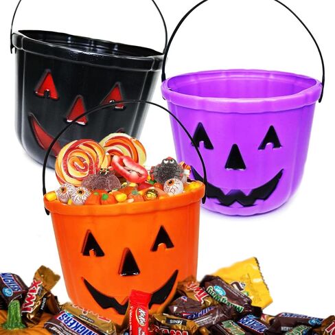 GIFTEXPRESS 3 Pcs 6" Halloween Trick or Treat Bucket, Halloween Jack O Lantern Candy Basket, Trick or Treat Pumpkin Pails Cauldron Kettle Candy Holder, Halloween Party Supplies in Saudi Arabia