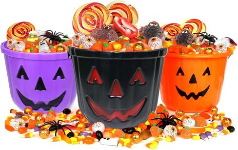 GIFTEXPRESS 3 Pcs 6" Halloween Trick or Treat Bucket, Halloween Jack O Lantern Candy Basket, Trick or Treat Pumpkin Pails Cauldron Kettle Candy Holder, Halloween Party Supplies in Saudi Arabia