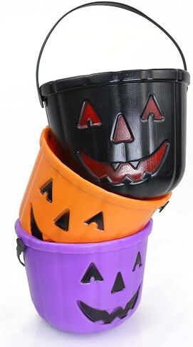 GIFTEXPRESS 3 Pcs 6" Halloween Trick or Treat Bucket, Halloween Jack O Lantern Candy Basket, Trick or Treat Pumpkin Pails Cauldron Kettle Candy Holder, Halloween Party Supplies in Saudi Arabia