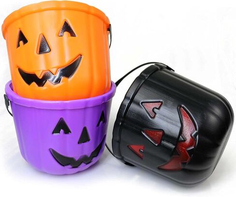 GIFTEXPRESS 3 Pcs 6" Halloween Trick or Treat Bucket, Halloween Jack O Lantern Candy Basket, Trick or Treat Pumpkin Pails Cauldron Kettle Candy Holder, Halloween Party Supplies in Saudi Arabia