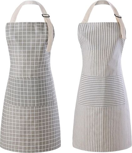 Tosewever 2 Pack Adjustable Bib Apron with 2 Pockets, Waterdrop Resistant Cooking Kitchen Aprons for Women Men Chef Couple BBQ Painting (Black, 2) in Kuwait