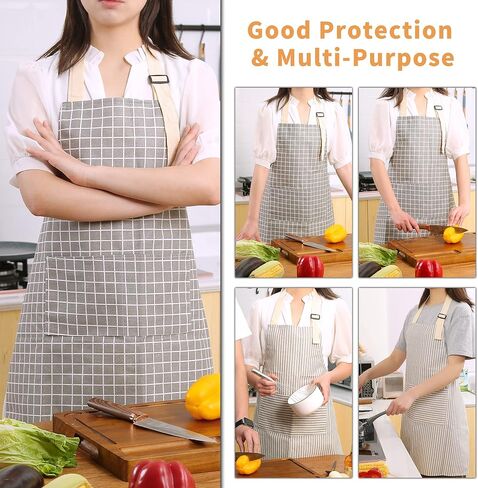 Tosewever 2 Pack Adjustable Bib Apron with 2 Pockets, Waterdrop Resistant Cooking Kitchen Aprons for Women Men Chef Couple BBQ Painting (Black, 2) in Kuwait