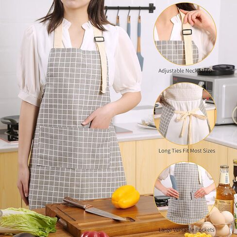 Tosewever 2 Pack Adjustable Bib Apron with 2 Pockets, Waterdrop Resistant Cooking Kitchen Aprons for Women Men Chef Couple BBQ Painting (Black, 2) in Kuwait