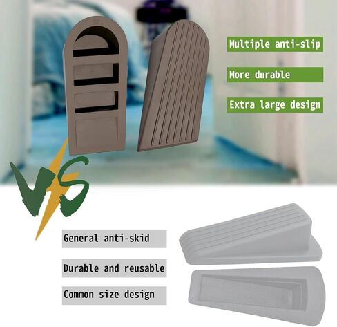 Big Rubber Door Stoppers 2 Packs Heavy Duty Wedge Door Stop for All Floors 1.9 Inches Non-Scratching Doorstops Special for Home Office School Hotel Heavy Door (Black) in Kuwait