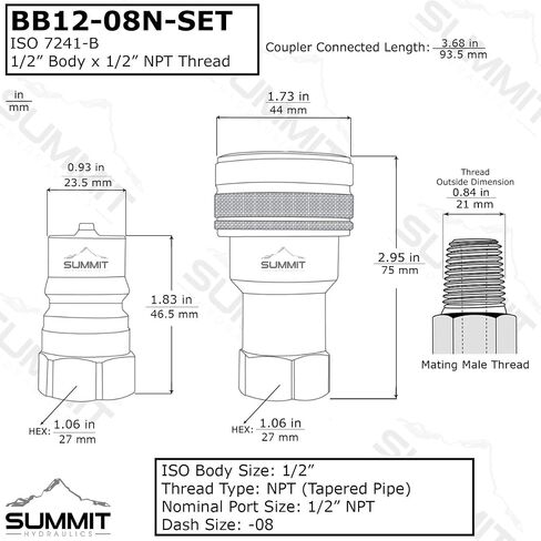 1/2″ NPT ISO 7241-B Brass Quick Disconnect Hydraulic Coupler Set … in Saudi Arabia