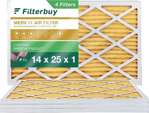 فلتر الهواء 14x25x1 من MERV 11 للحماية من الحساسية (4 عبوات)، استبدال مرشحات الهواء الفرن HVAC المطوية (الحجم الفعلي: 13.50 x 24.50 x 0.75 بوصة) in Kuwait