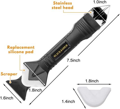 3 in 1 Silicone Caulking Tool Kit by Black & Gold, Grout Removal Tool with Stainless Steel Head – Perfect for Kitchen, Bathroom, Window & Frames Sealant Seals in Saudi Arabia