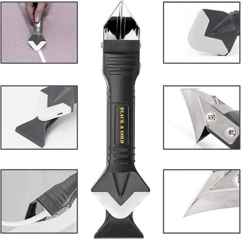 3 in 1 Silicone Caulking Tool Kit by Black & Gold, Grout Removal Tool with Stainless Steel Head – Perfect for Kitchen, Bathroom, Window & Frames Sealant Seals in Saudi Arabia