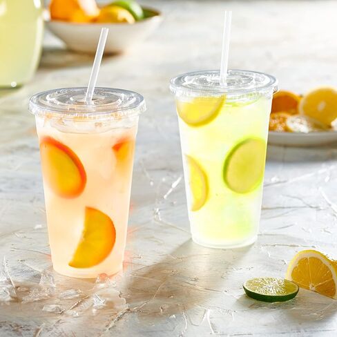 حزمة مريحة [50 قطعة] 24 أونصة. أكواب بلاستيكية شفافة ذات أغطية مسطحة in Kuwait