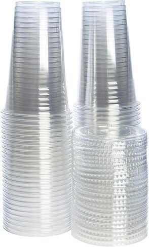 حزمة مريحة [50 قطعة] 24 أونصة. أكواب بلاستيكية شفافة ذات أغطية مسطحة in Kuwait