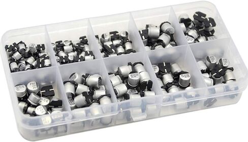 XINGYHENG 200 قطعة 10 قيمة SMD مجموعة متنوعة من المكثفات الإلكتروليتية 1 فائق التوهج إلى 470 فائق التوهج (مكثف كهربائي من الألومنيوم مع صندوق بلاستيكي) in Kuwait