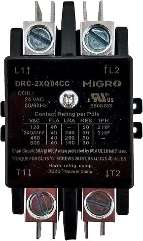 Migro 40 Amp 2 Pole NEMA 600V HVAC Heavy Duty Definite Purpose Contactor – 24V Coil, Motor Load 40A and Lighting Load 50A in Kuwait