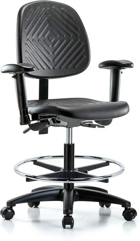 LabTech Seating LT43792 Medium Bench Chair, Polyurethane, Medium Back Nylon Base - Arms, Chrome Foot Ring, Casters in Kuwait