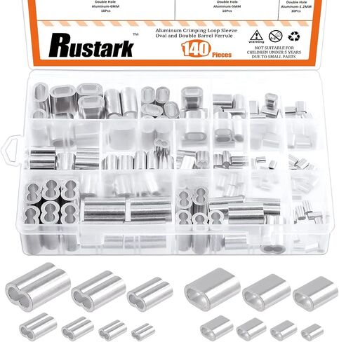 Rustark 140Pcs 7 Sizes Aluminum Crimping Loop Sleeve Assortment Kit Oval and Double Barrel Ferrules Metric for Wire Rope Cable Line in Saudi Arabia