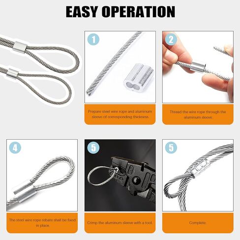 Rustark 140Pcs 7 Sizes Aluminum Crimping Loop Sleeve Assortment Kit Oval and Double Barrel Ferrules Metric for Wire Rope Cable Line in Saudi Arabia