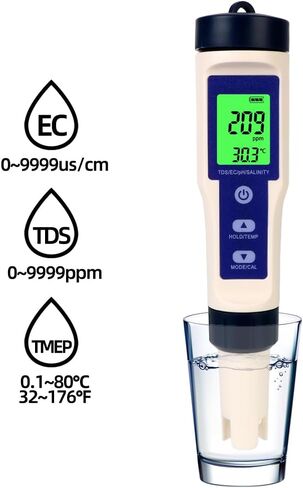 5 in 1 PH TDS Meter, PH/TDS/EC/Temp/Salt Meter, 0.01 High Accuracy PH Meter for Water, 0-14 PH, 0-20000 PPM Meter for Drink Water, Pool and Fish Tank in Saudi Arabia