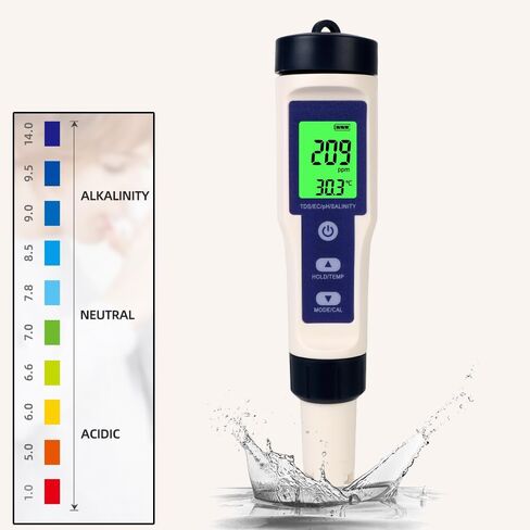 5 in 1 PH TDS Meter, PH/TDS/EC/Temp/Salt Meter, 0.01 High Accuracy PH Meter for Water, 0-14 PH, 0-20000 PPM Meter for Drink Water, Pool and Fish Tank in Saudi Arabia