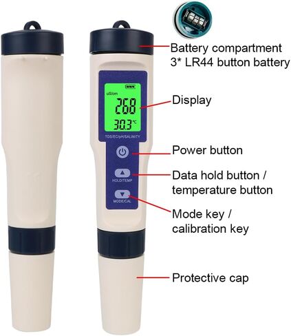5 in 1 PH TDS Meter, PH/TDS/EC/Temp/Salt Meter, 0.01 High Accuracy PH Meter for Water, 0-14 PH, 0-20000 PPM Meter for Drink Water, Pool and Fish Tank in Saudi Arabia