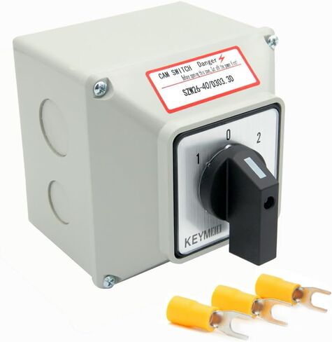 مفتاح تحويل دوار Keymoo 40A مع صندوق خارجي، 3 محطات 3 مراحل 12، مفتاح محدد عالمي مع محطات صفراء AWG 12-10، صندوق تبديل الكاميرا IP65 40/D303.3D in Saudi Arabia