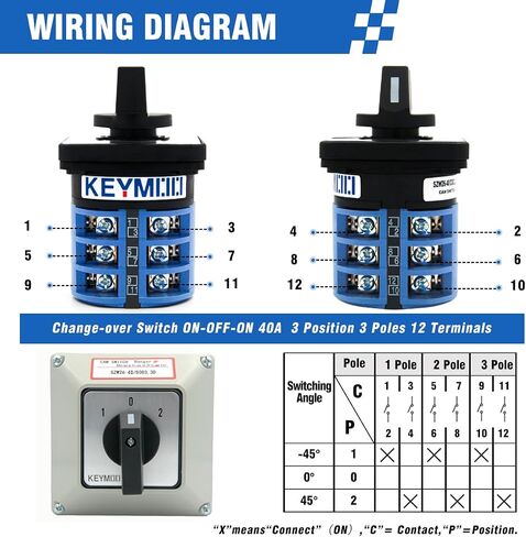 مفتاح تحويل دوار Keymoo 40A مع صندوق خارجي، 3 محطات 3 مراحل 12، مفتاح محدد عالمي مع محطات صفراء AWG 12-10، صندوق تبديل الكاميرا IP65 40/D303.3D in Saudi Arabia