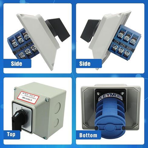 مفتاح تحويل دوار Keymoo 40A مع صندوق خارجي، 3 محطات 3 مراحل 12، مفتاح محدد عالمي مع محطات صفراء AWG 12-10، صندوق تبديل الكاميرا IP65 40/D303.3D in Saudi Arabia