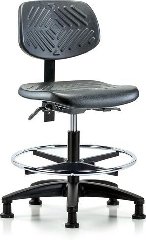 LabTech Seating LT43819 Medium Bench Chair, Polyurethane, Nylon Base - Chrome Foot Ring, Glides in Kuwait