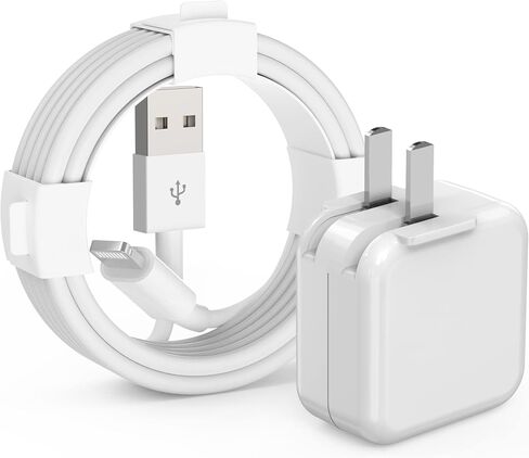 شاحن iPad، سلك شاحن iPad بطول 10 أقدام معتمد من Apple، شاحن حائط USB بقدرة 12 وات، قابس سفر محمول قابل للطي مع كابل Lightning طويل لجهاز iPad 4/5/6/7/8/9، iPad Mini 1/2/3/4/5، iPad الهواء 1/2/3، اي فون in Kuwait
