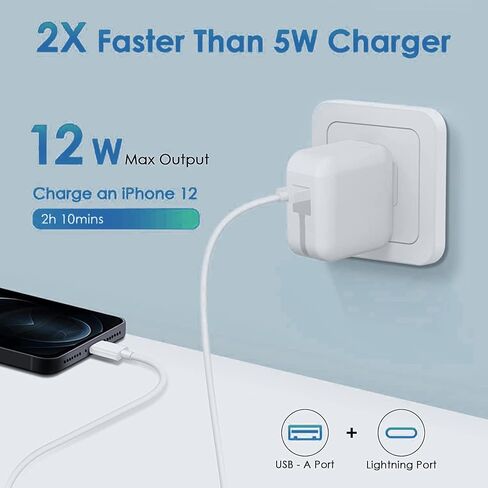 شاحن iPad، سلك شاحن iPad بطول 10 أقدام معتمد من Apple، شاحن حائط USB بقدرة 12 وات، قابس سفر محمول قابل للطي مع كابل Lightning طويل لجهاز iPad 4/5/6/7/8/9، iPad Mini 1/2/3/4/5، iPad الهواء 1/2/3، اي فون in Kuwait