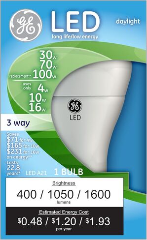 GE Lighting، ضوء النهار، 92118 3-Way LED 30/70/100-watt لمبة A21 بديلة مع قاعدة متوسطة، حزمة واحدة، عدد 1 (عبوة من قطعة واحدة) in Saudi Arabia