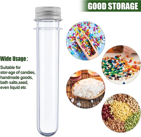 80 قطعة من انابيب اختبار بلاستيكية مسطحة شفافة 45 مل مع اغطية لولبية 140 × 25 ملم، انابيب بلاستيكية علوية مع اغطية حاويات اختبار لخرز الحلوى وكرات العلكة والملح وعينات السائل in Kuwait