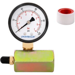 Uharbour Gas Pressure Test Gauge Range to 100psi,Double Scales Gas Pressure Test Measurement Device with 3/4" FNPT Connection and 8V1 Realease Valve Chome Body…