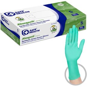 SAFE HEALTH Aloegenii HD Green Vinyl Exam Dispopsable Gloves, Aloe Vera Coated, 5.5 mil, Free of Latex-Powder, Medical Grade