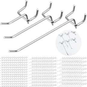 200 Pieces Pegboard Hooks for Hanging Stainless Steel Display Peg Hooks Peg Board Holders Wall Hooks Metal Pegboard Hardware for Garage Home Wall Tool Storage Organizer(2 Inch, 4 Inch, 6 Inch)