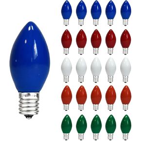 CHYParty 25 Pack C7 Replacement Bulbs, Halloween Orange Light Bulbs, 5W Incandescent E12 Base Night Light, C7 Bulbs Orange Light for Outdoor String Lights Christmas Patio Windows Decor