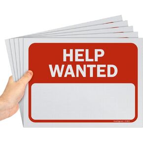 SmartSign (عبوة من 5 قطع) لافتة كتابة "Help Wanted" مقاس 9 × 12 بوصة، مطبوعة بالشاشة الحريرية، 10 مل من بلاستيك البوليسترين، أحمر وأبيض in Kuwait