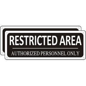 Restricted Area Sign Authorized Personnel Only (2 Pack), 10" x 3.5" Black Metal Restricted Area Sign for Outdoor, Do Not Enter Sign, Aluminum, Rust free, Fade Resistant,Weatherproof in Saudi Arabia