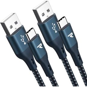 كابل RAMPOW USB C، [عبوتان، 3.3 قدم، QC3.0] كابل شحن سريع من النوع C - كابل شاحن USB مضفر من النايلون من النوع A إلى النوع C لهاتف iPhone 15، وSamsung Galaxy S10+/S10/S20/S8/Note 9/10 ،G7/V20 (الأزرق الداكن) in Kuwait