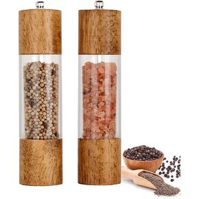 （Pack of 2）Salt and Pepper Grinder Set,Wooden Salt and Pepper Shakers,Adjustable Pepper Grinder and Salt Grinder for Coarse and Fine Grinding,Pepper Mill Grinder-8 Inches in Kuwait