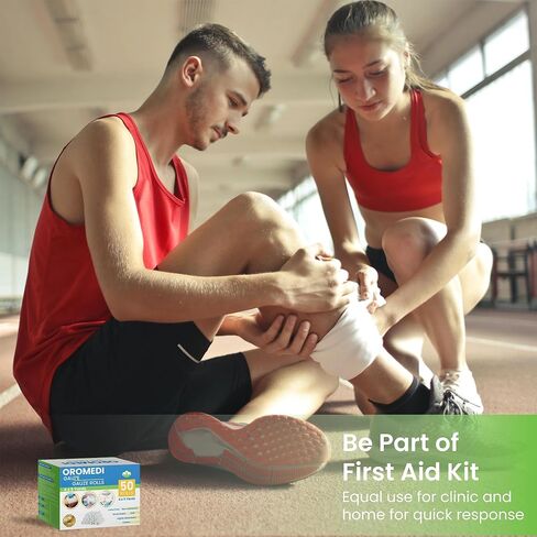 OROMEDI 50 حزمة متميزة من ضمادات الشاش مقاس 4 بوصات × 5 ياردات + شريطين إضافيين للإسعافات الأولية يتوافق مع لفافة لف الشاش للجروح ملفوفة بشكل فردي in Kuwait
