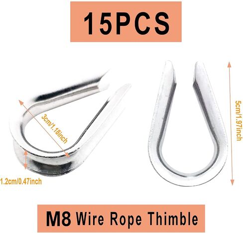 Luckkyme 15Pack M8 Stainless Steel Thimble for 5/16 inch Wire Rope Cable Thimbles Rigging in Saudi Arabia