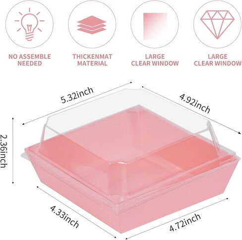 60 عبوة من صناديق تشاركوتيري الورقية مع اغطية شفافة امنة للاستعمال مرة واحدة، علب طعام مربعة بلون زهري للاستعمال مرة واحدة للمخبوزات والحلوى والساندويتش والكيك والبسكويت وكرات الكاكاو الساخنة in Kuwait