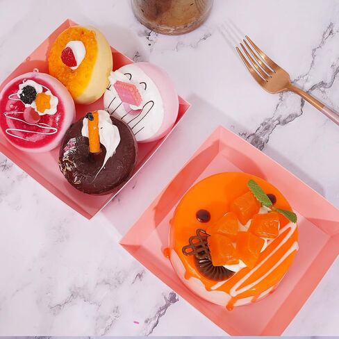 60 عبوة من صناديق تشاركوتيري الورقية مع اغطية شفافة امنة للاستعمال مرة واحدة، علب طعام مربعة بلون زهري للاستعمال مرة واحدة للمخبوزات والحلوى والساندويتش والكيك والبسكويت وكرات الكاكاو الساخنة in Kuwait