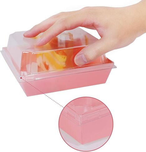 60 عبوة من صناديق تشاركوتيري الورقية مع اغطية شفافة امنة للاستعمال مرة واحدة، علب طعام مربعة بلون زهري للاستعمال مرة واحدة للمخبوزات والحلوى والساندويتش والكيك والبسكويت وكرات الكاكاو الساخنة in Kuwait