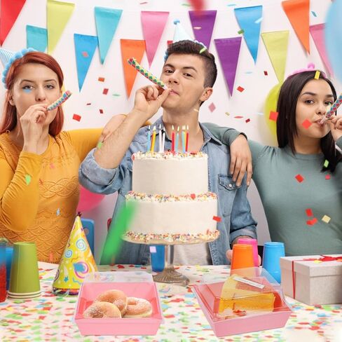 60 عبوة من صناديق تشاركوتيري الورقية مع اغطية شفافة امنة للاستعمال مرة واحدة، علب طعام مربعة بلون زهري للاستعمال مرة واحدة للمخبوزات والحلوى والساندويتش والكيك والبسكويت وكرات الكاكاو الساخنة in Kuwait