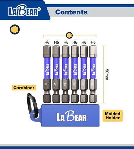 LABEAR- 6pc. SQ2 Roberson Square 2" long, Impact Driver Screwdriving Power Bits Set with a Carabiner, S2 Steel in Saudi Arabia